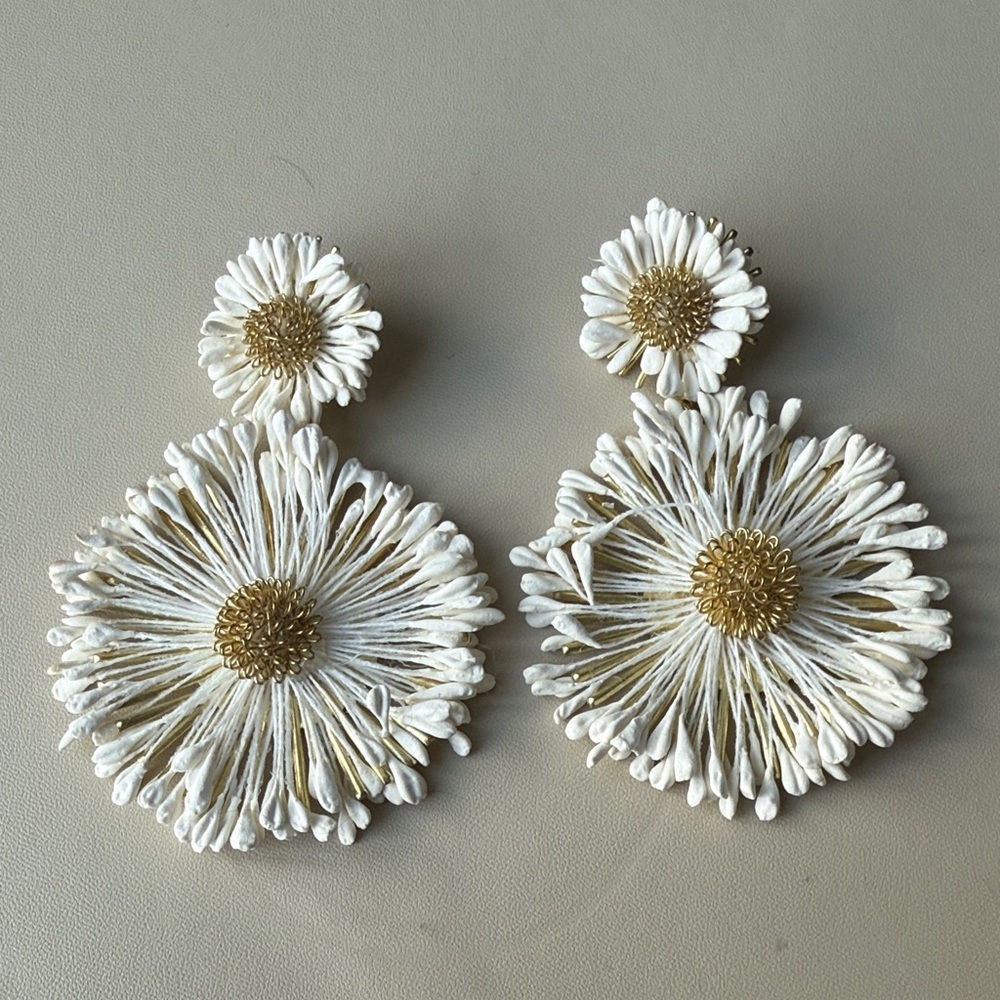 White and Gold Floral Earrings